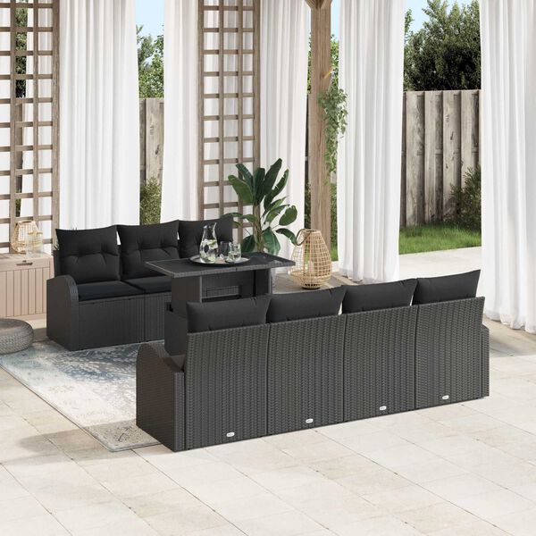 vidaXL Tuin Sofa Set met kussen met opslag 8 pcs Zwart Poly Rattan