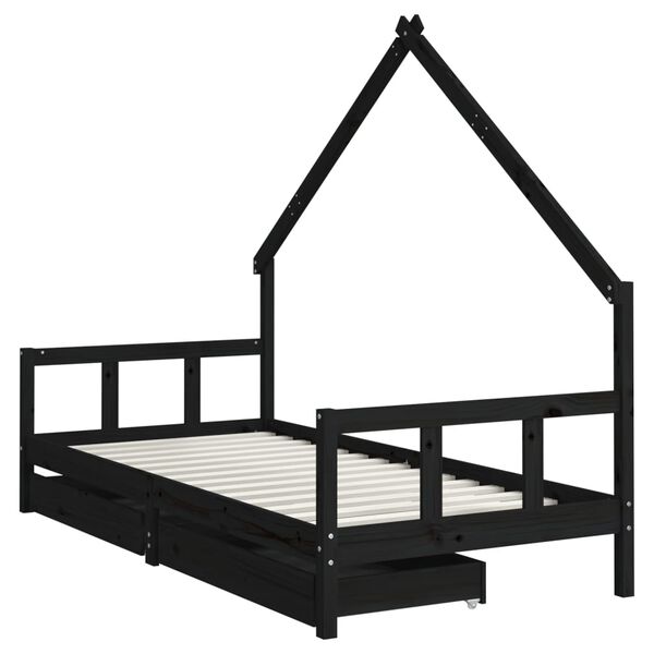 vidaXL Kinderbedframe met lades 90x200 cm massief grenenhout zwart