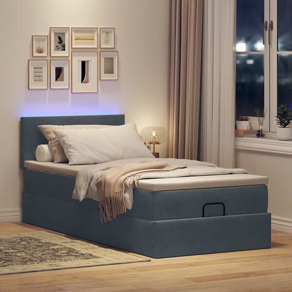 vidaXL Ottoman bed met matras en LED's 90x190cm fluweel donkergrijs