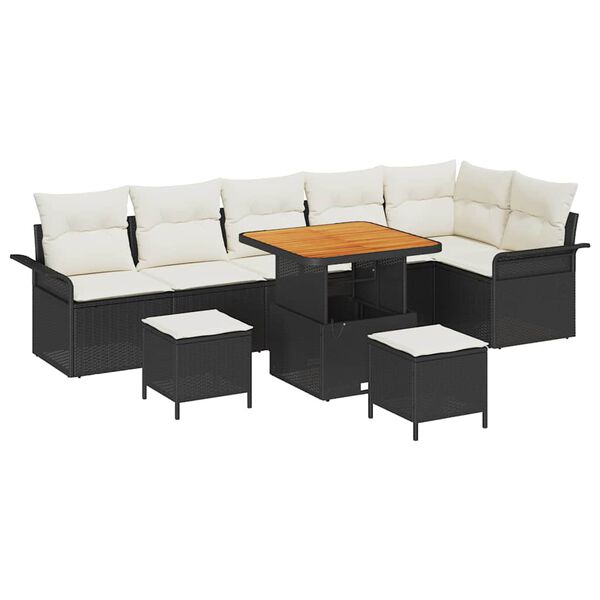 vidaXL Tuin Sofa Set met kussen met opslag 9 pcs Zwart en Cr&egrave;me