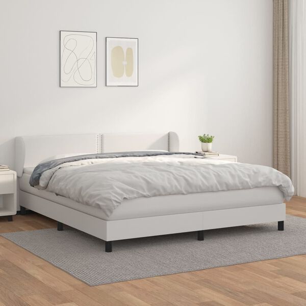 vidaXL Boxspring met matras kunstleer wit 180x200 cm