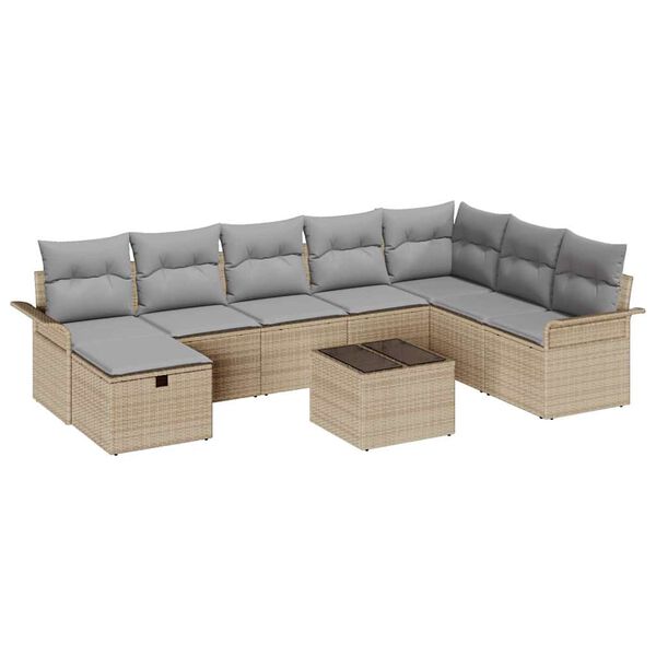 vidaXL Tuin Sofa Set met kussen met opslag 9 pcs Beige Poly riet