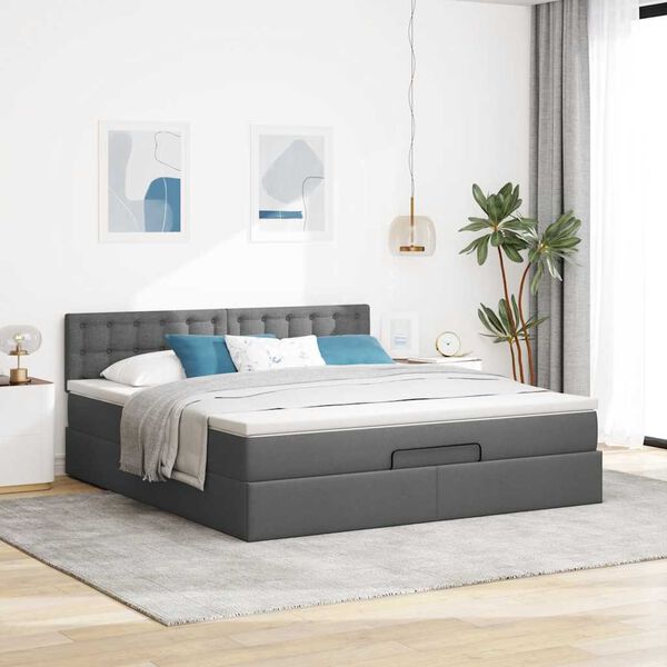vidaXL Ottoman bed met matras en LED's 160x200cm stof donkergrijs
