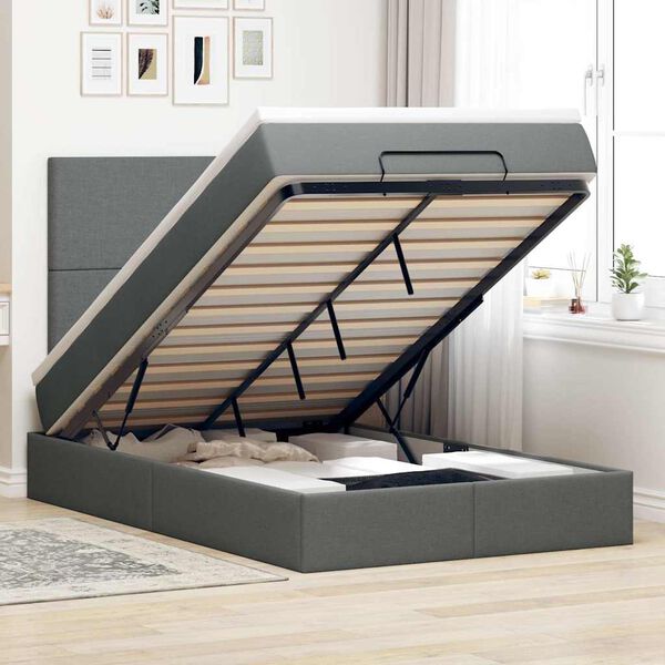 vidaXL Ottoman bed met matras 120x200cm stof donkergrijs