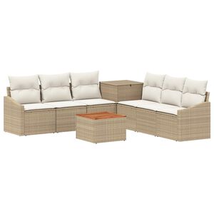 vidaXL Bankstel 8 st Beige en Cr&egrave;me Wit Poly Rattan en Staal