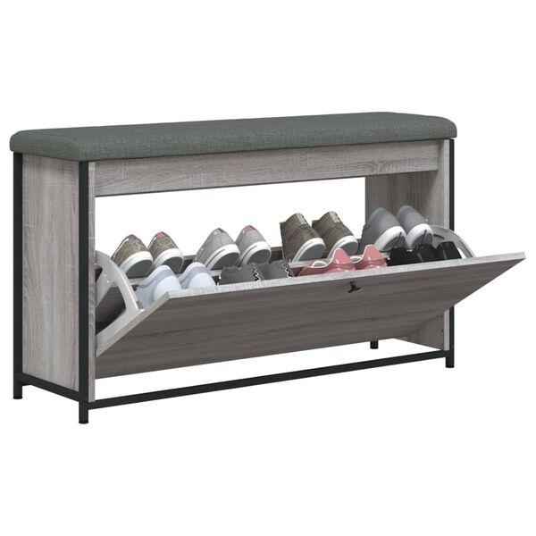 vidaXL Schoenenbankje met klaplade 102x32x56 cm grijs sonoma eiken