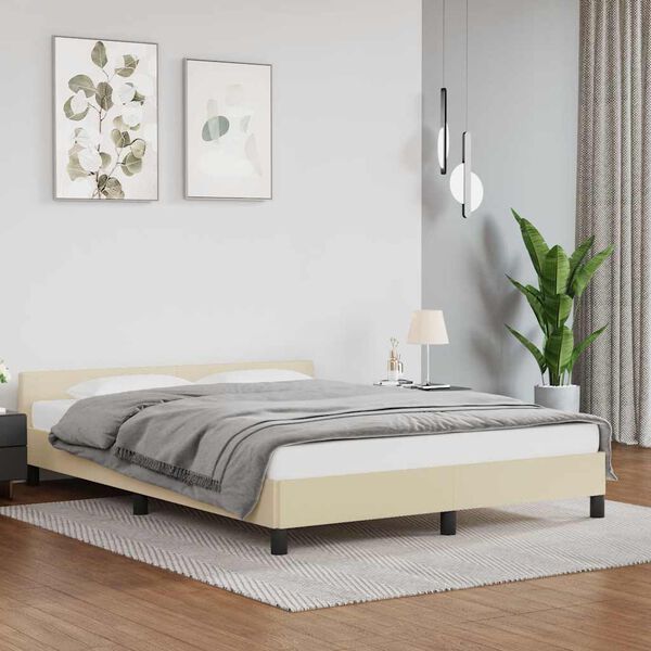 vidaXL Bedframe met hoofdeinde zonder matras 140x190 cm cr&egrave;mekleurig