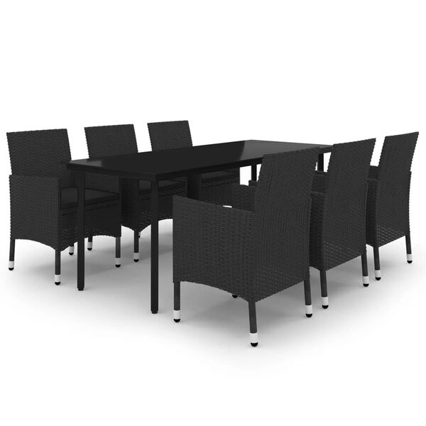 vidaXL 7-delige Tuinset met kussens poly rattan en glas