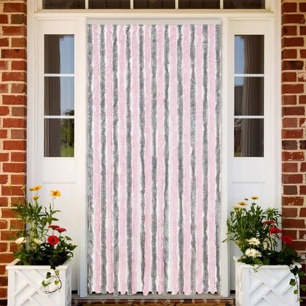 vidaXL Vliegengordijn 90x220 cm chenille zilvergrijs en roze
