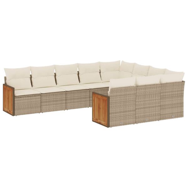 vidaXL 10-delige Loungeset met kussens poly rattan beige