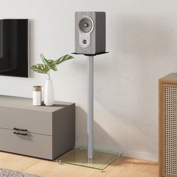 vidaXL Luidsprekerstandaards 2 st 1 pijler gehard glas zilverkleurig
