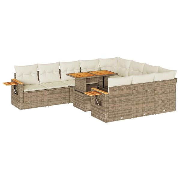 vidaXL 11-delige Tuinset met kussens poly rattan acacia beige