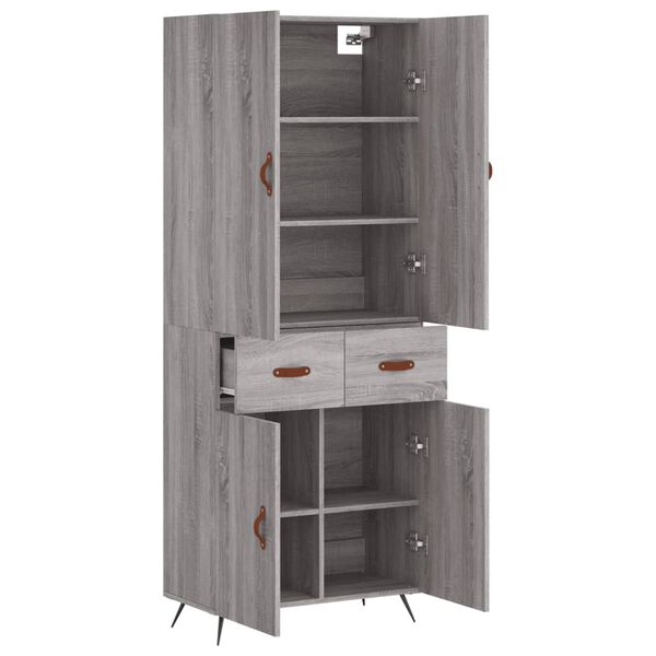 vidaXL Hoge kast 69,5x34x180 cm bewerkt hout grijs sonoma eikenkleurig