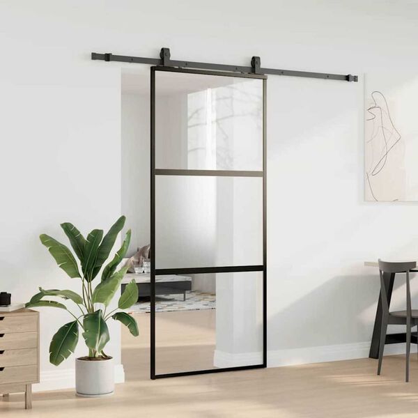 vidaXL Schuifdeur met beslagset 90x205 cm gehard glas zwart