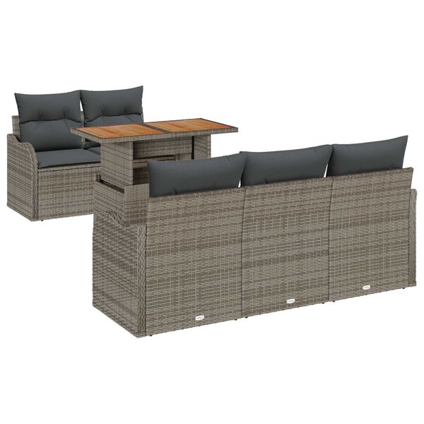 vidaXL Tuinbankenset met kussen 6 pcs Grijs poly rattan