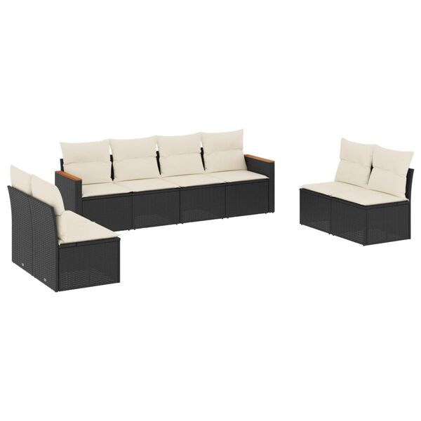 vidaXL 8-delige Loungeset met kussens poly rattan zwart
