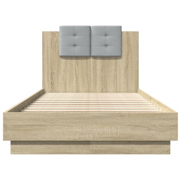 vidaXL Bedframe met hoofdbord bewerkt hout sonoma eiken 75x190 cm