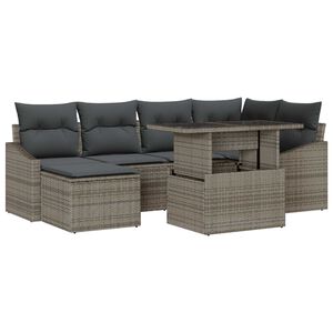 vidaXL Tuin Sofa Set 7 st Grijs poly rattan, Gepoedercoat staal