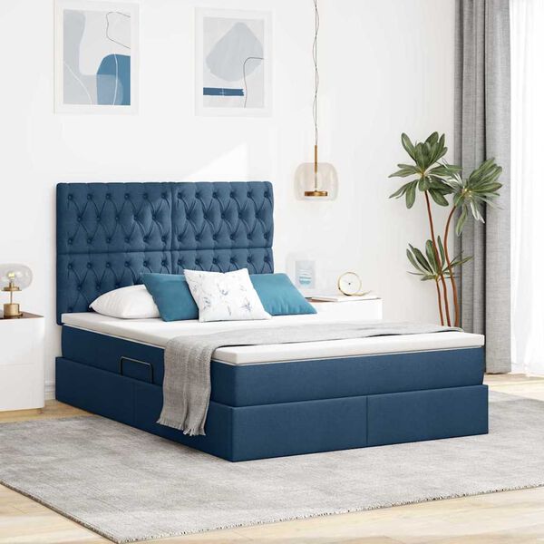 vidaXL Opbergbed met LED met matras Blauw 140 x 190 cm Polyester