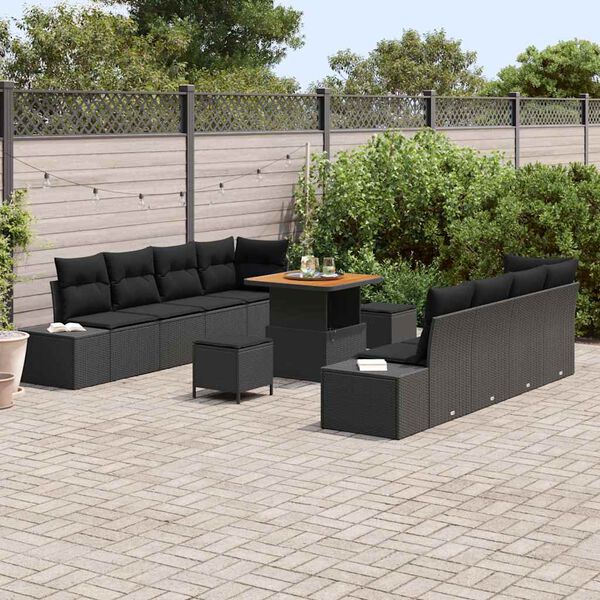 vidaXL Tuinbankenset met kussen 11 pcs Zwart poly rattan
