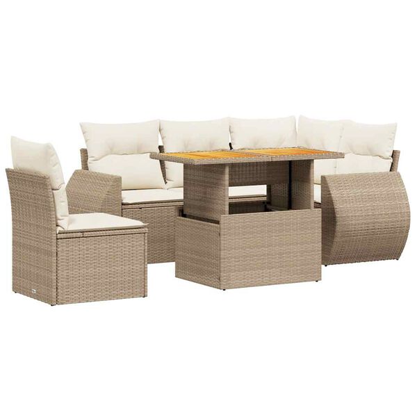vidaXL 6-delige Loungeset met kussens poly rattan beige