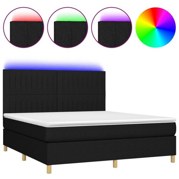 vidaXL Boxspring met matras en LED stof zwart 160x200 cm