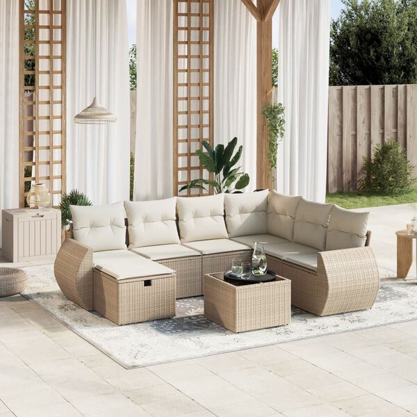 vidaXL 8-delige Loungeset met kussens poly rattan beige