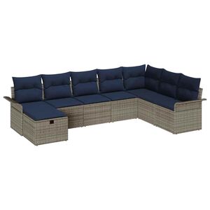 vidaXL Tuin Sofa Set met kussen 8 pcs Grijs en Marineblauw poly rattan