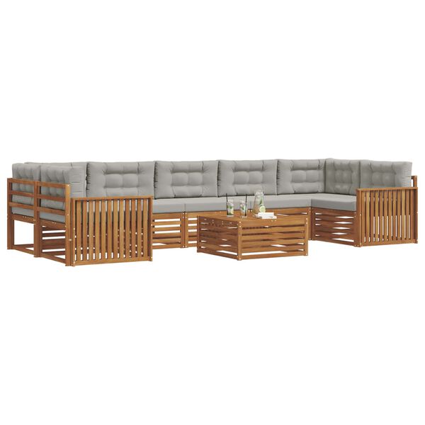 vidaXL Buiten bankenset met kussen 8 pcs Natuurlijk en Lichtgrijs