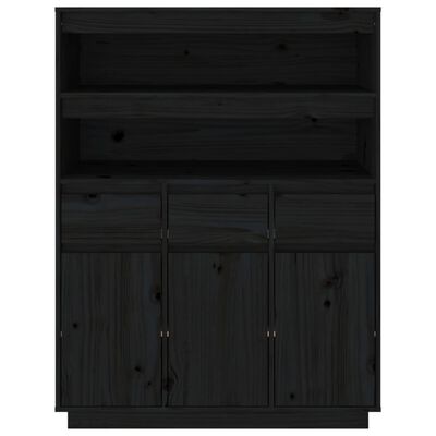 vidaXL Hoge kast 89x40x116,5 cm massief grenenhout zwart