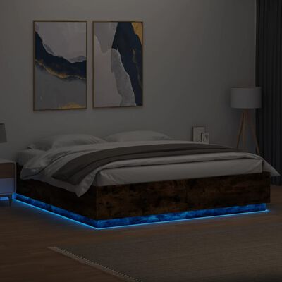 vidaXL Bedframe met LED-verlichting gerookt eikenkleurig 200x200 cm