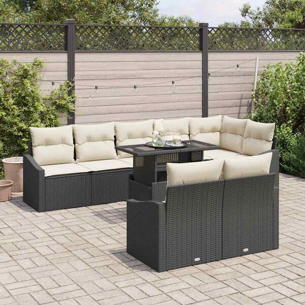 vidaXL Tuin Sofa Set met kussen met opslag 9 pcs Zwart en cr&egrave;me