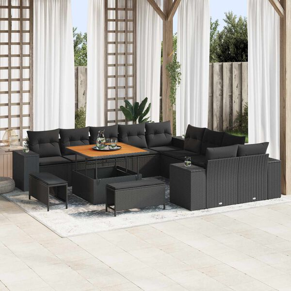 vidaXL Tuin Sofa Set met kussen 13 pcs Zwart poly rattan