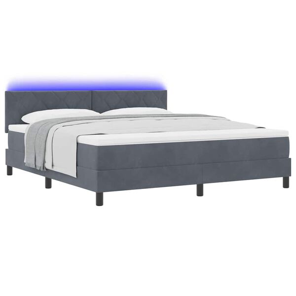 vidaXL LED Box Spring Bed met matras Donkergrijs 180 x 200 cm Fluweel