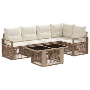 vidaXL Tuinbankenset 6 st Beige en Cr&egrave;me Wit poly rattan