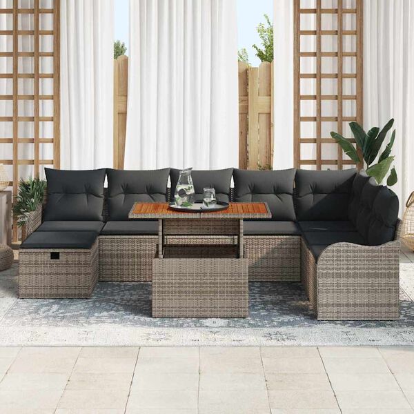 vidaXL Tuin Sofa Set met kussen met opslag 9 pcs Grijs Poly riet