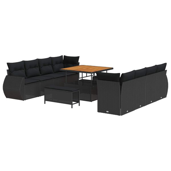 vidaXL Tuin Sofa Set met kussen met opslag 11 pcs Zwart poly rattan