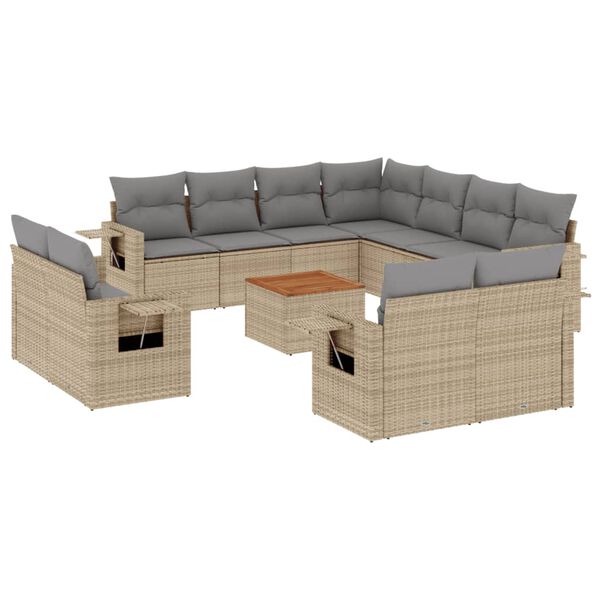 vidaXL 12-delige Loungeset met kussens poly rattan gemengd beige