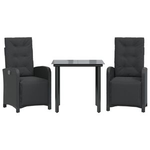 vidaXL 3-delige Bistroset met kussens poly rattan zwart