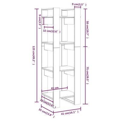 vidaXL Boekenkast/kamerscherm 41x35x125 cm massief grenenhout wit