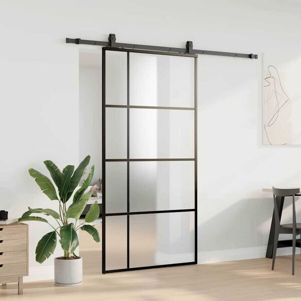 vidaXL Schuifdeur met beslagset 102,5x205 cm ESG glas zwart