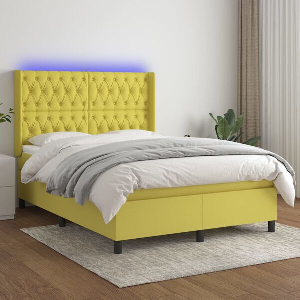 vidaXL Boxspring met matras en LED stof groen 140x190 cm