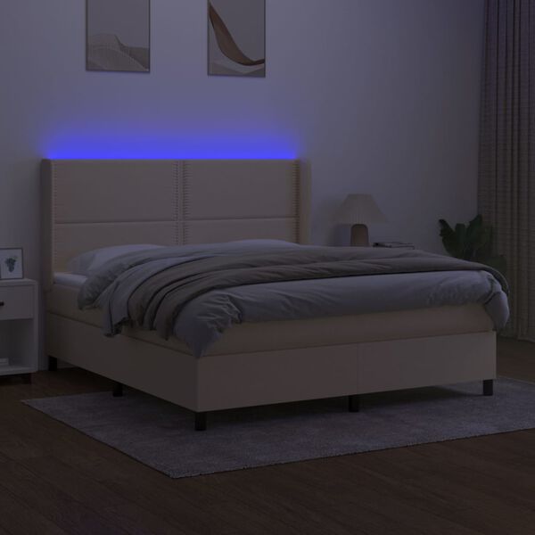 vidaXL Boxspring met matras en LED stof cr&egrave;mekleurig 160x200 cm