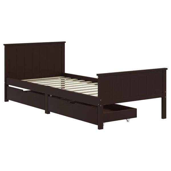 vidaXL Bedframe met 2 lades 90x200 cm massief grenenhout donkerbruin