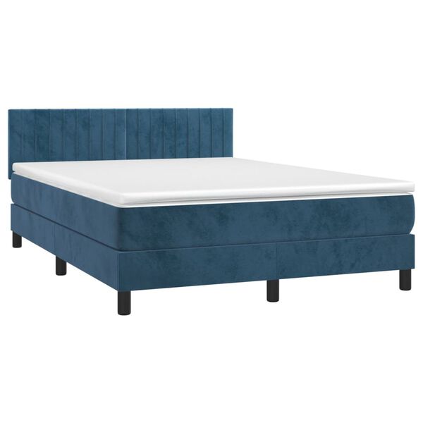 vidaXL Boxspring met matras fluweel donkerblauw 140x200 cm