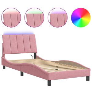 vidaXL Bedframe met LED zonder matras "Hanko" fluweel roze 80x200 cm