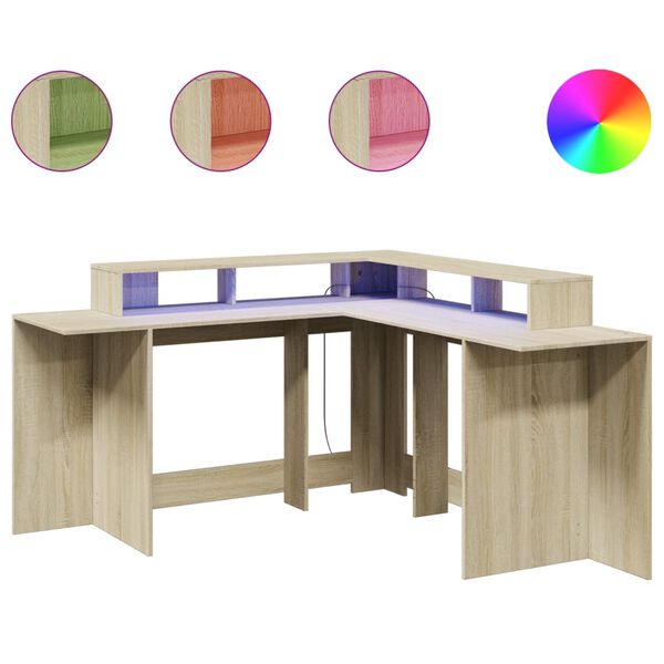 vidaXL Bureau met LED-verlichting 152x152x91 cm hout sonoma eikenkleur