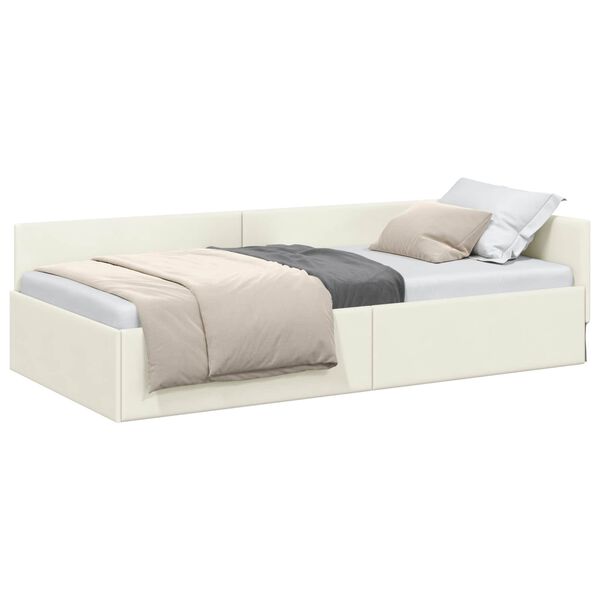 vidaXL Hoekbedframe met hoofdeinde Cr&egrave;me 90 cm x 200 cm Fluweel