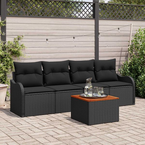 vidaXL Tuinbankenset met opslag 5 pcs Zwart poly rattan