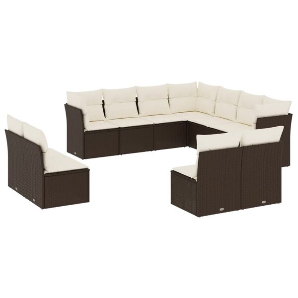 vidaXL 11-delige Loungeset met kussens poly rattan bruin